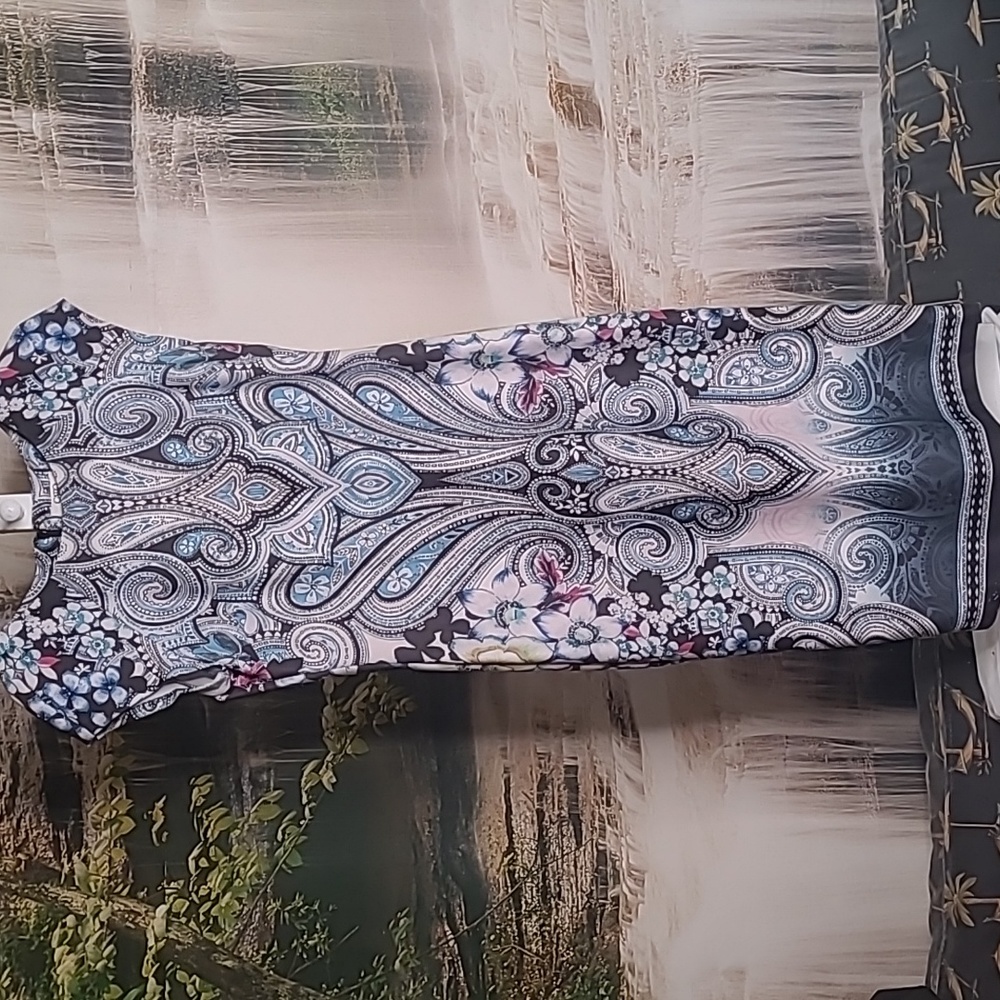 Cato Womens 8 stunning vibrant paisley floral sleeveless dress cool blue colors